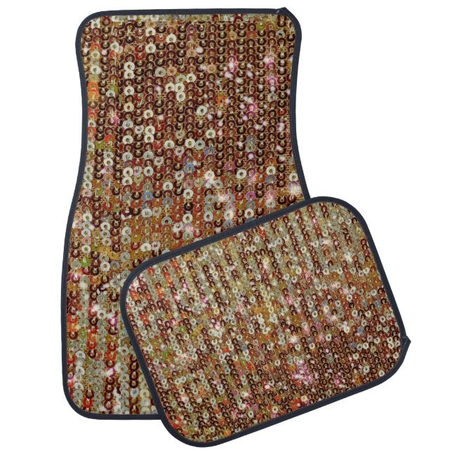 Gold sparkle sequin pattern, sparkling glitter  car floor mat (Set)