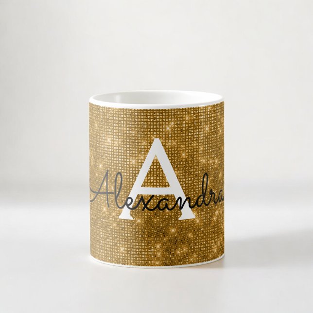 Gold Sparkle Shimmer Monogram Name & Initial Coffee Mug (Creator Uploaded)