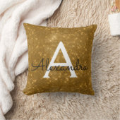 Gold Sparkle Shimmer Monogram Name & Initial Throw Pillow (Blanket)