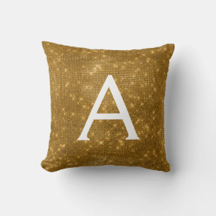 Gold Sparkle Shimmer Monogram Name & Initial Throw Pillow