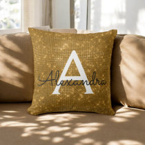 Gold Sparkle Shimmer Monogram Name & Initial Throw Pillow