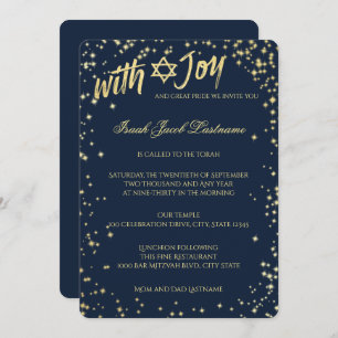 Gold Sparkle Sky Navy Blue Bar Mitzvah Invitation