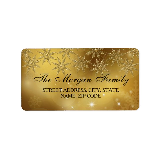 Gold Sparkle Snowflake Christmas Address Labels (Front)