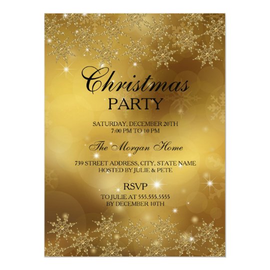 Gold Sparkle Snowflake Christmas Holiday Invite | Zazzle.com