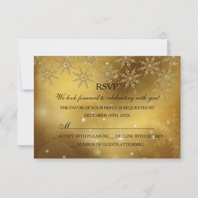 Gold Sparkle Snowflake Christmas Holiday RSVP Card (Front)
