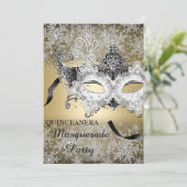 Gold Sparkle Snowflake Masquerade Quinceanera Invitation (Standing Front)