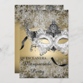 Gold Sparkle Snowflake Masquerade Quinceanera Invitation (Front/Back)