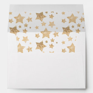 Gold sparkle Star Christmas Holiday white Envelope