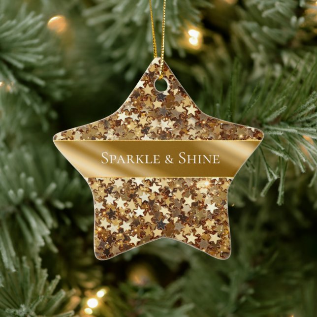 Gold Sparkle Stars Ceramic Ornament (Tree)