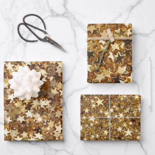Gold Sparkle Stars Wrapping Paper Sheets