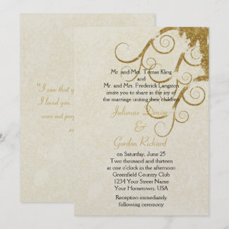 Gold Sparkle Swirls on Cream Backgroud Weddings Invitation