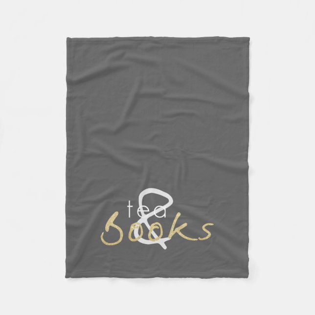 Gold Sparkle Tea and Books Fleece Blanket (Front)