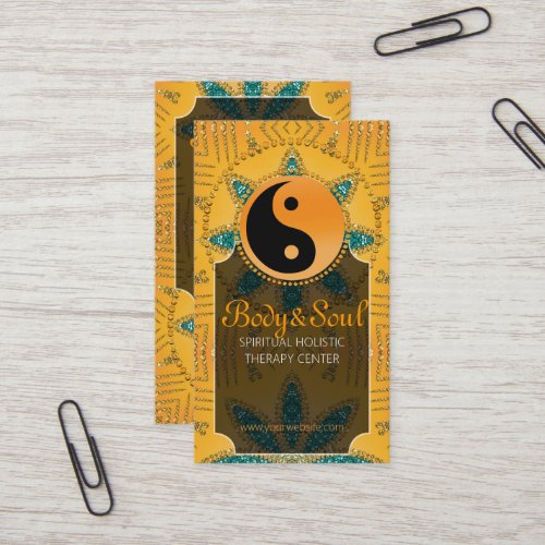 Gold Sparkle Teal Orange YinYang Business Cards