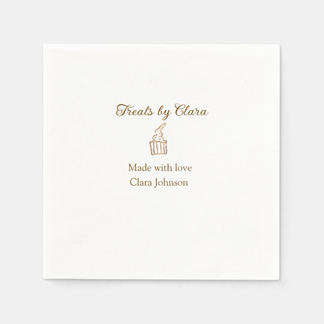 Gold sparkle treats bakery made with love add name napkins (Front)