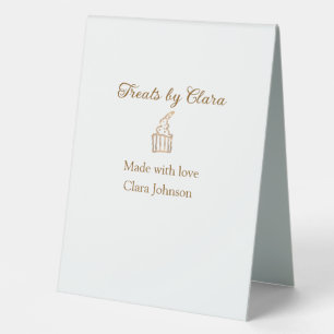 Gold sparkle treats bakery made with love add name table tent