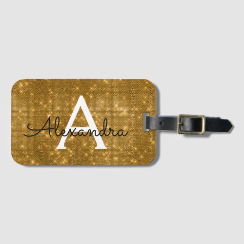 Gold Sparkle Twinkle Shimmer Monogram Name Luggage Tag