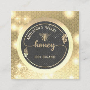 Gold sparkle vintage elegant honey branch logo square business card