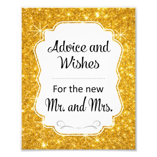 Gold Sparkle Wedding Advice and Wishes Sign