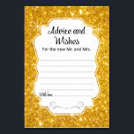 Gold Sparkle Wedding Advice & Wishes Card Vertical<br><div class="desc">These elegant gold sparkle wedding advice and wishes cards will be the perfect addition to your wedding reception. This design features a sparkling gold frame with the text "Advice and Wishes for the new Mr. and Mrs." in a combination of calligraphic and simple black fonts. The card has space available...</div>
