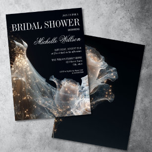 Gold Sparkle Wedding Dress with Roses Invitation
