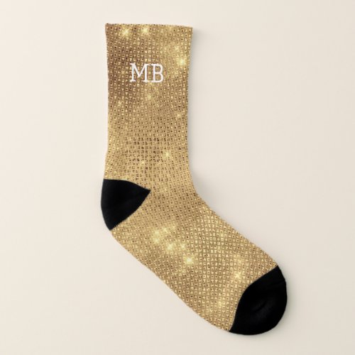 Gold Sparkle White Monogram Socks