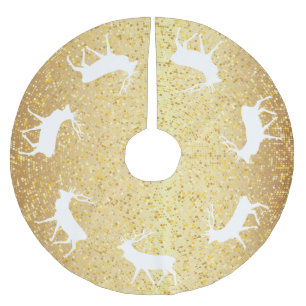 Gold Sparkle Winter Deer Christmas Brushed Polyester Tree Skirt