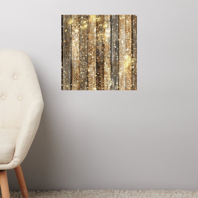 Gold Sparkle Wood Pattern Wall Decal (Living Room 2)