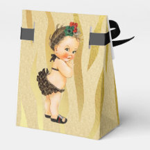 Gold Sparkle Zebra Print Vintage Baby Favor Box