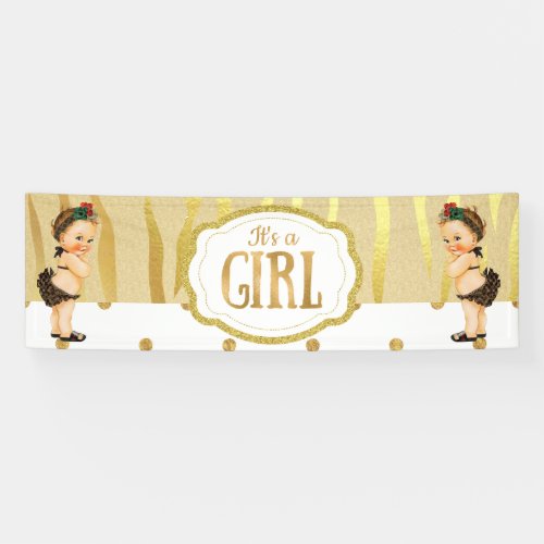 Gold Sparkle Zebra Print Vintage Baby Shower Banne Banner