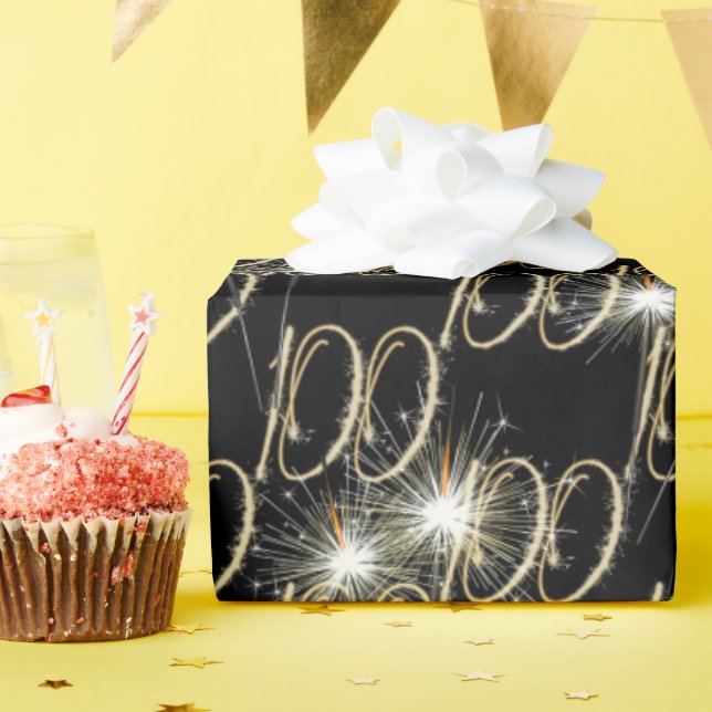 Gold Sparklers for 100th Birthday   Wrapping Paper (Birthday Party)