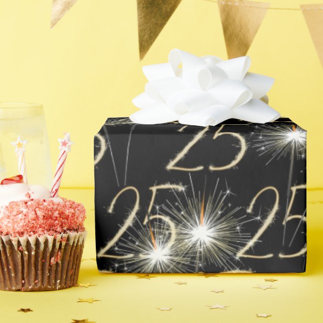 Gold Sparklers for 25th Birthday   Wrapping Paper (Birthday Party)
