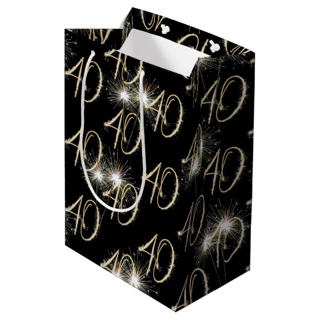 Gold Sparklers for 40th Birthday  Medium Gift Bag (Back Angled)