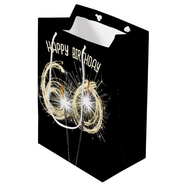 Gold Sparklers for 60th Birthday  Medium Gift Bag (Front Angled)