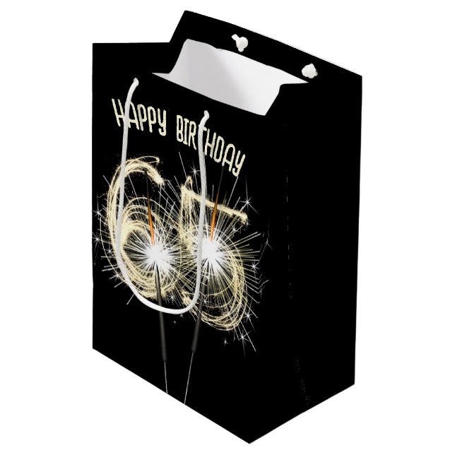 Gold Sparklers For 65th Birthday  Medium Gift Bag (Front Angled)