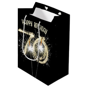 Gold Sparklers for 70th Birthday Medium Gift Bag