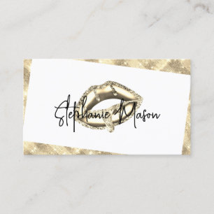 Gold Sparkles Glitter Drips Lips Makeup Artist Business Card