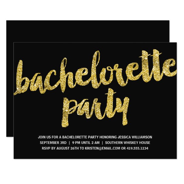 Gold Sparkles | Glitter Look Bachelorette Party Invitation