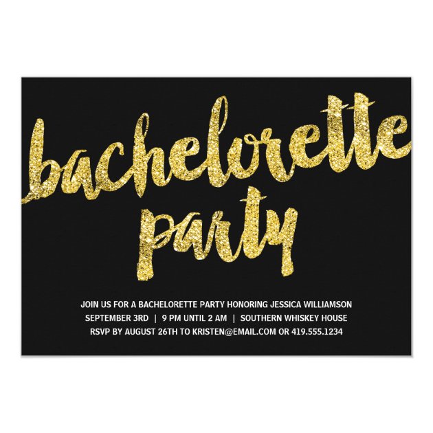 Gold Sparkles | Glitter Look Bachelorette Party Invitation