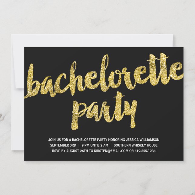 Gold Sparkles | Glitter Look Bachelorette Party Invitation (Front)