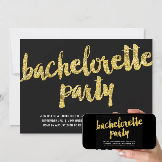 Gold Sparkles | Glitter Look Bachelorette Party Invitation | Zazzle