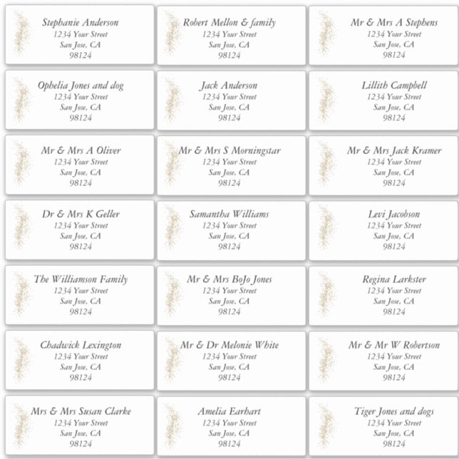 Gold Sparkles Guest Name Address Labels (Front)