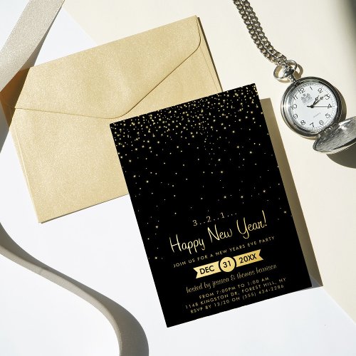 Gold Sparkles New Years Eve Party Real Foil Invitation
