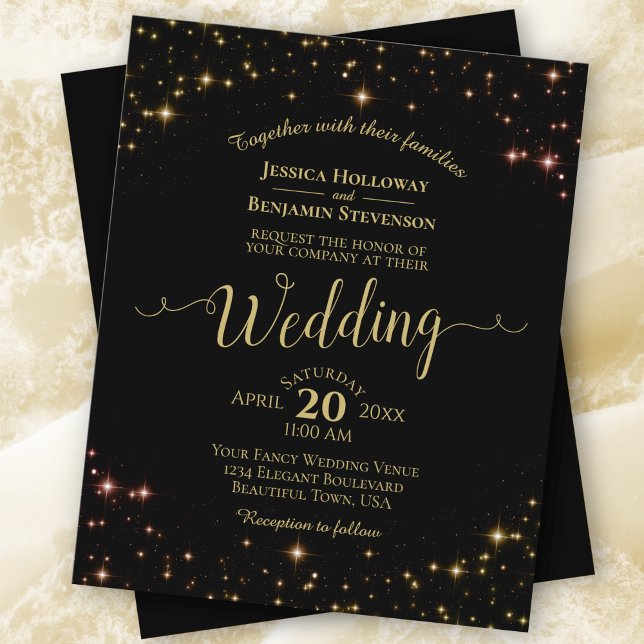 Gold Sparkles on Black BUDGET Wedding Invitation (Creator Uploaded)