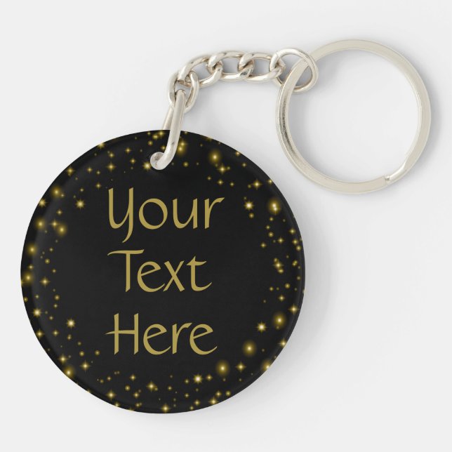 Gold Sparkles on Black Custom Text Keychain (Back)