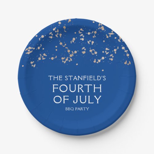 Gold Sparkles on Blue Fourth of July Paper Plates