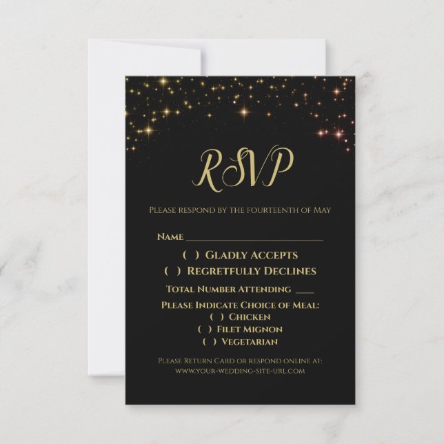 Gold Sparkles Wedding RSVP Enclosure Card (Front)