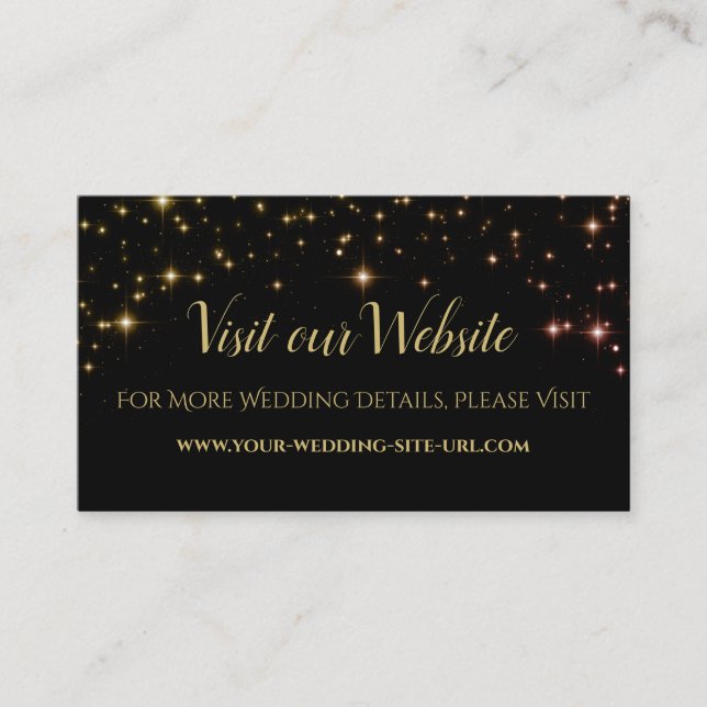 Gold Sparkles Wedding Visit Our Website Card (Front)