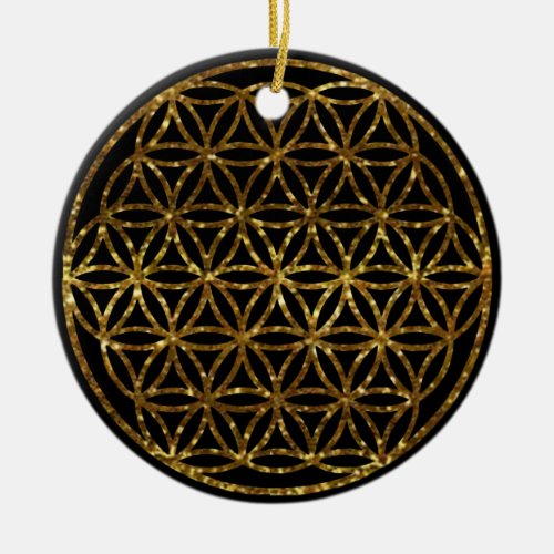 Gold Sparkling Flower of Life sacred geometry Ceramic Ornament