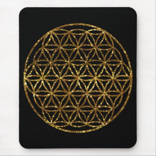 Gold Sparkling Flower of Life sacred geometry  Mouse Pad