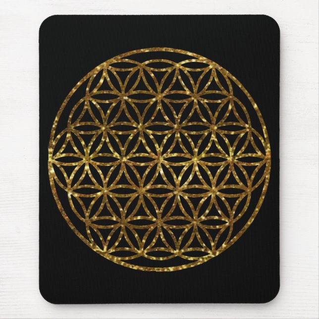 Gold Sparkling Flower of Life sacred geometry  Mouse Pad (Front)